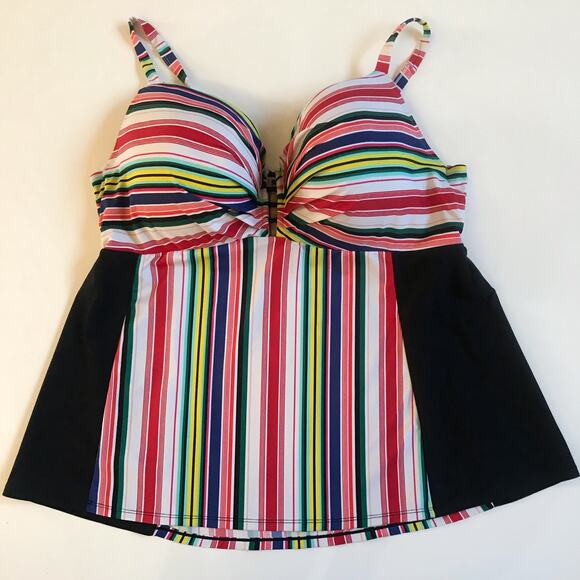 Lane Bryant Cacique Swim Tankini Top 46DD Full Bra EUC Stripe Beach Underwire - Picture 9 of 11